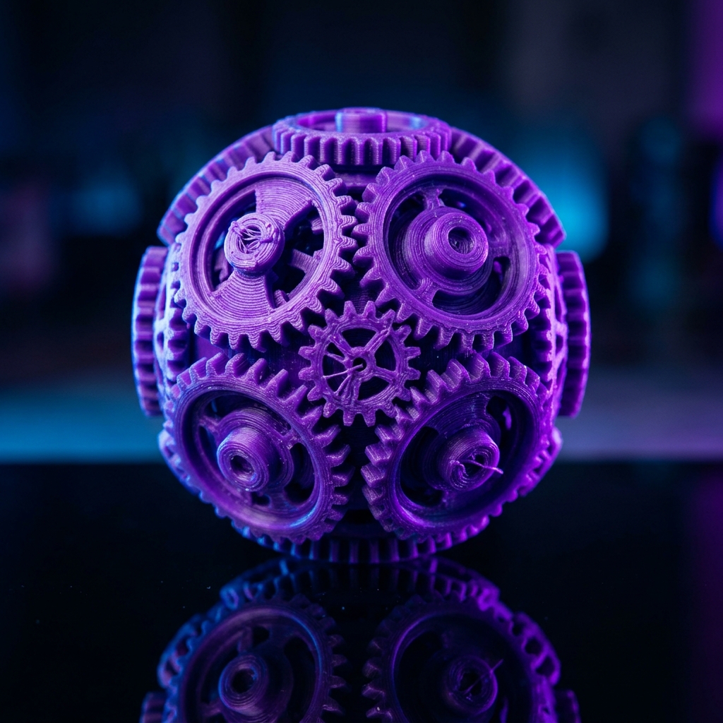 3D printed gear ball fidget toy in purple