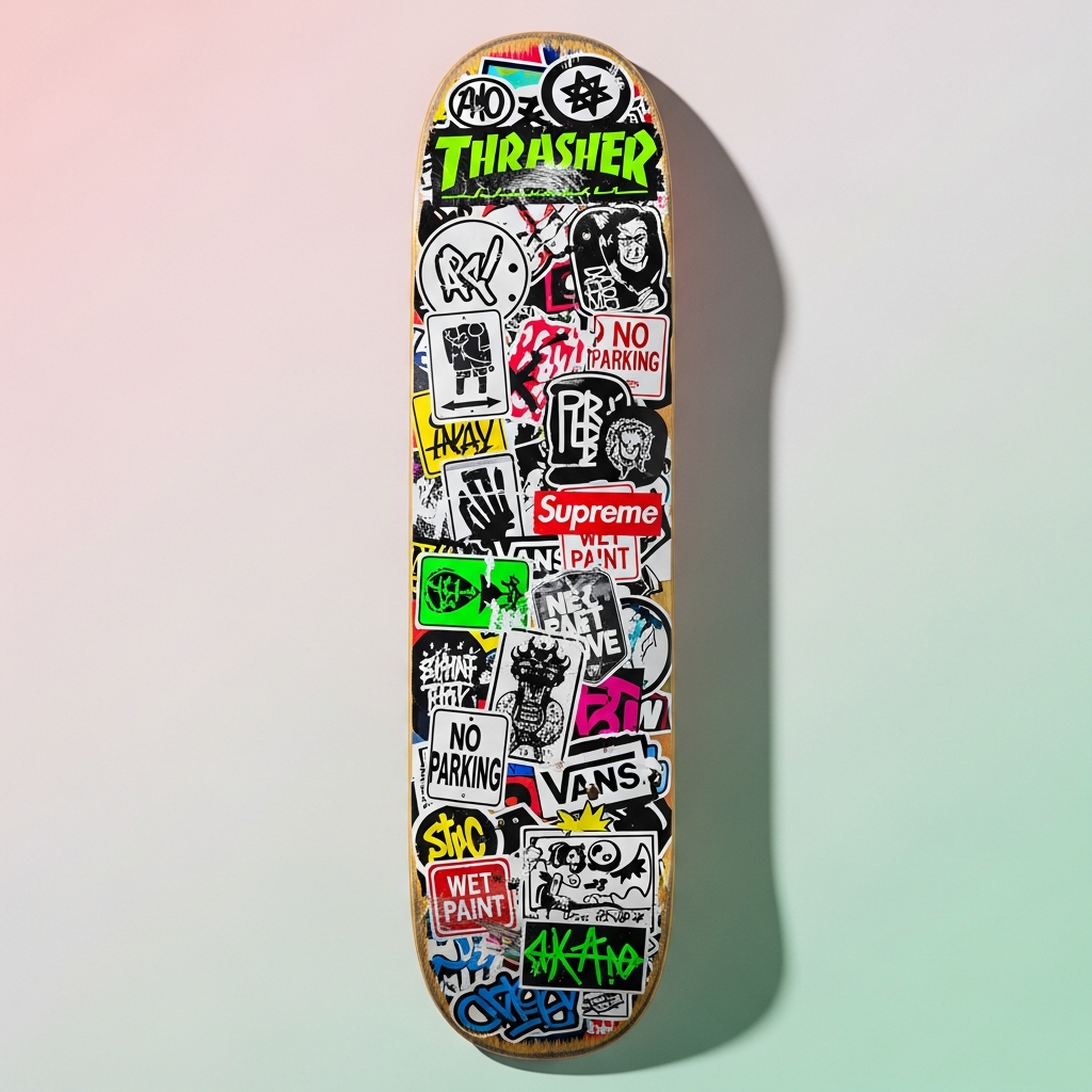 Skateboard with stickers