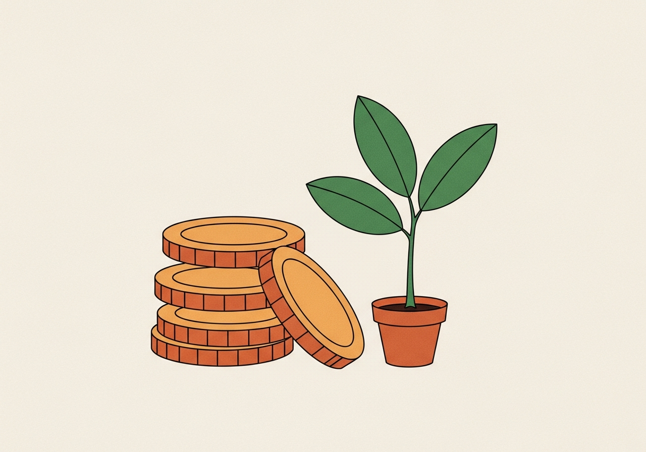 Coins and a small plant — editorial illustration