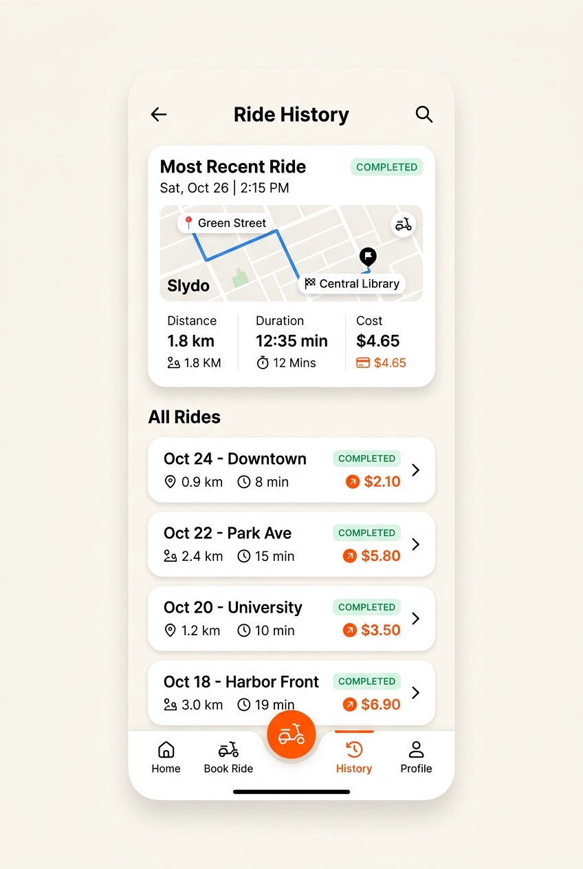 Ride history screen