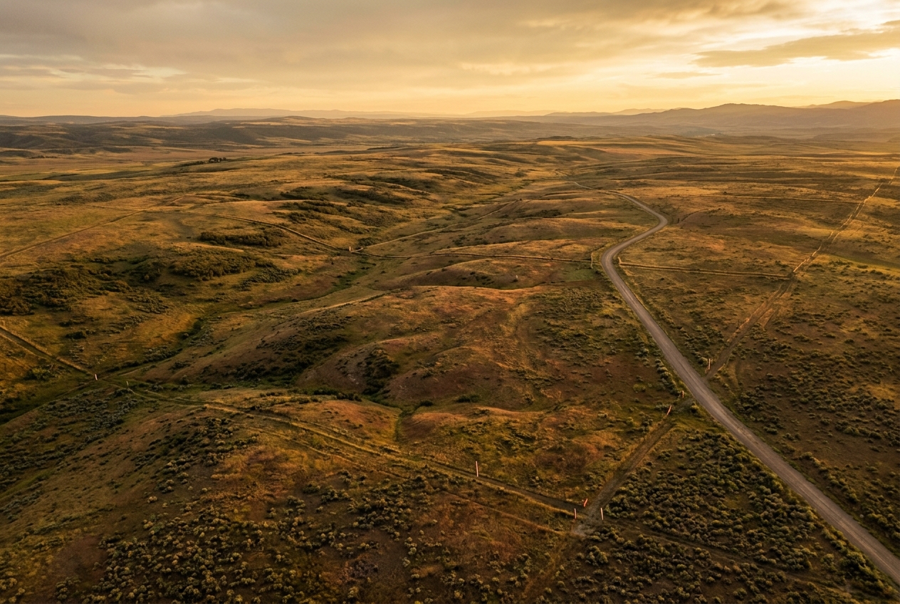 Raw land development site at golden hour