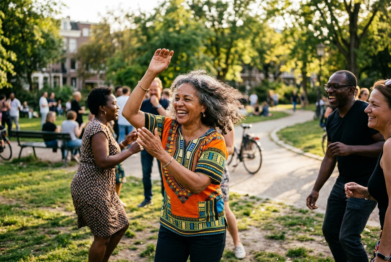 Dansen met vrienden in het park