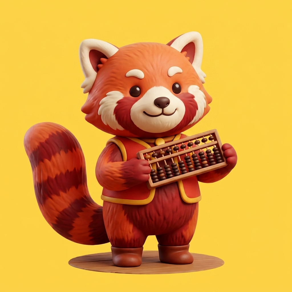Sora the red panda holding a Soroban