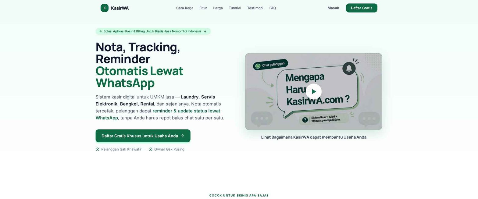 KasirWA — POS & CRM WhatsApp untuk Usaha Jasa Indonesia preview