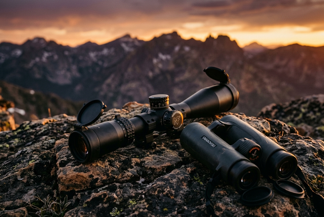 Premium hunting optics on rock