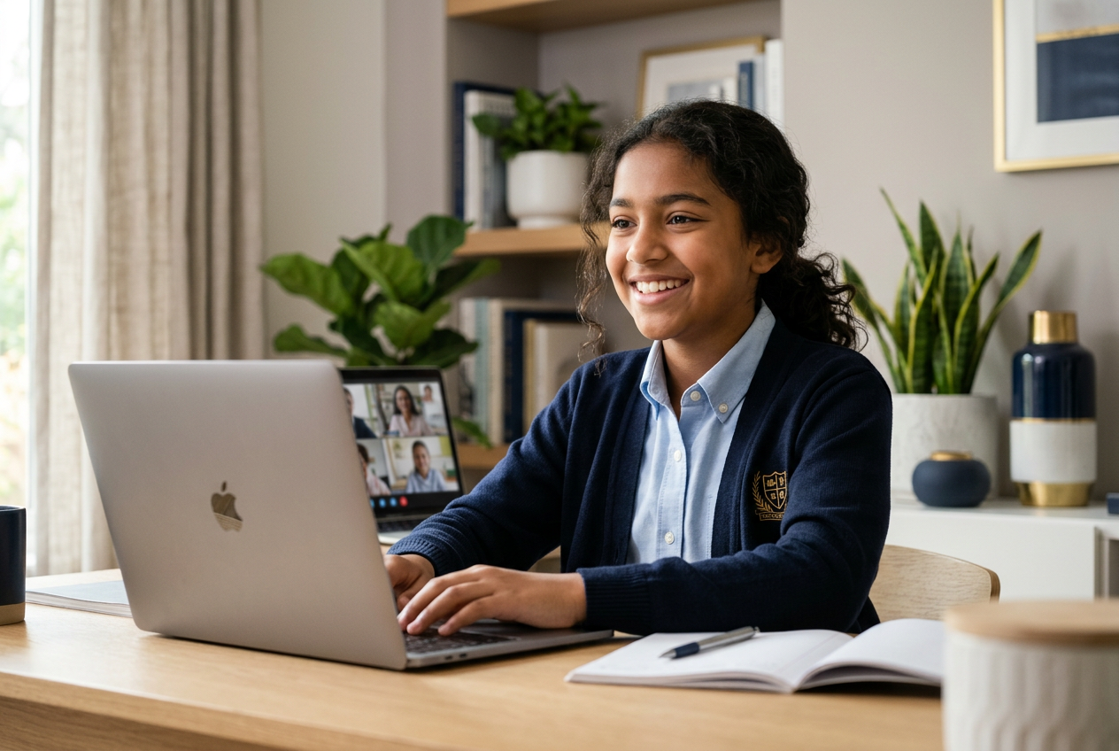 Middle school student in an online class at Everstead Academy