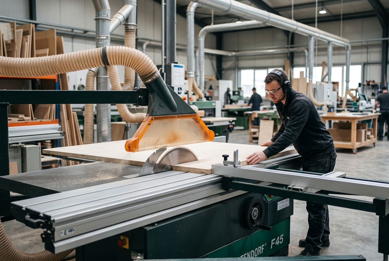 T3200-M Classic professional panel saw cutting a plywood panel