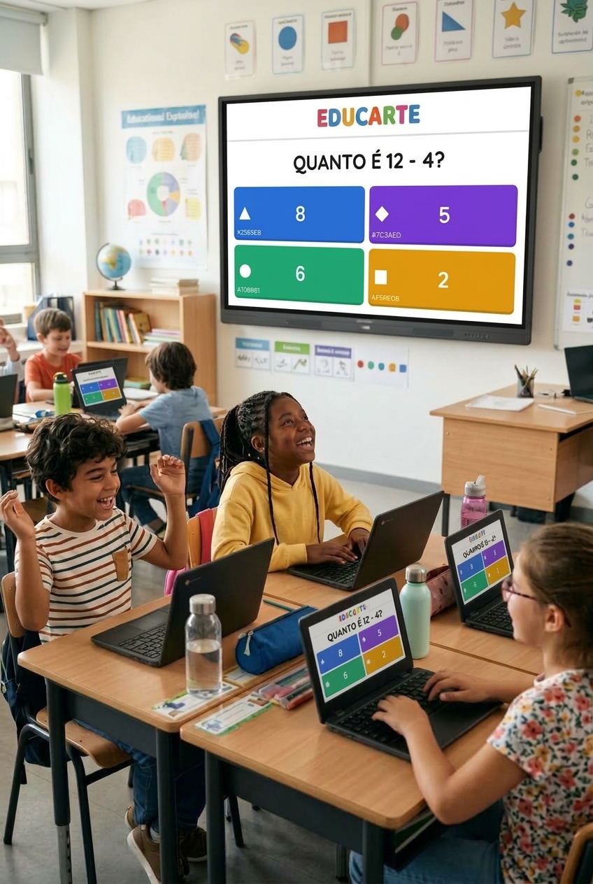 Sala de aula jogando um quiz do EDUCARTE