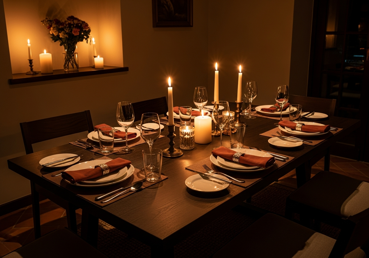 Private dining table set for six