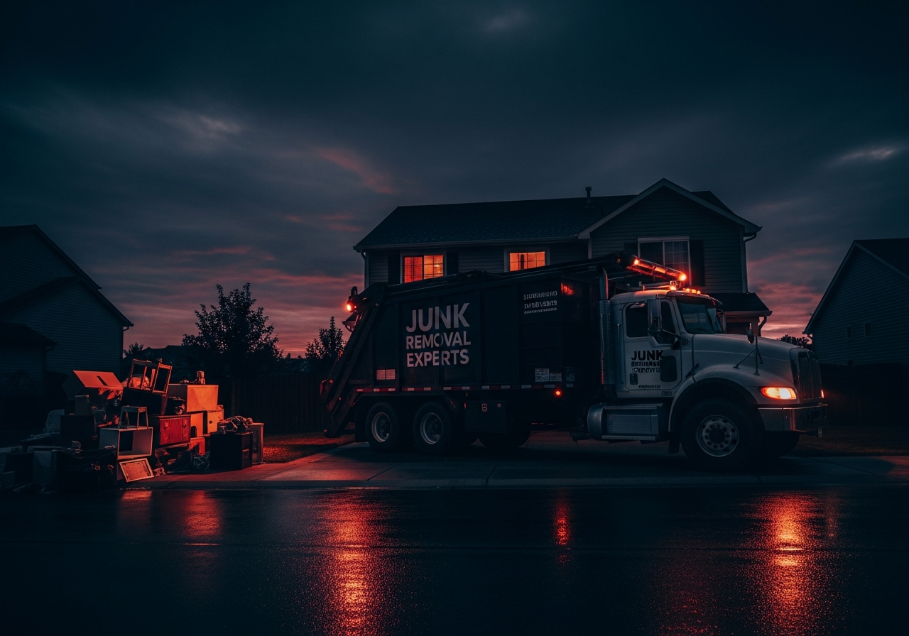 Extra Mile Junk Removal truck in Jacksonville at dusk