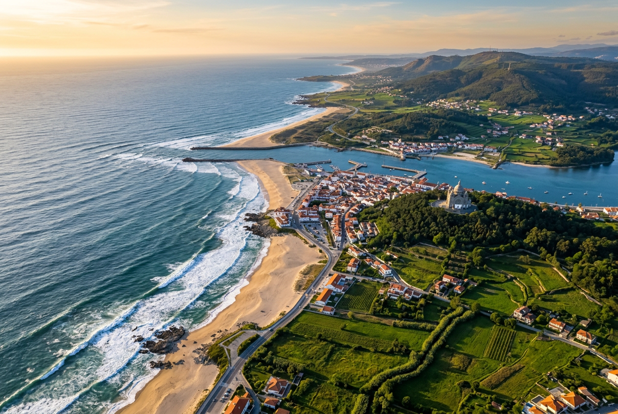 Voo panorâmico sobre a costa atlântica do Norte de Portugal