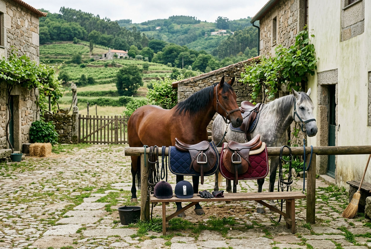 Cavalos preparados junto à Quinta dos Martinhos, em Agra, Vieira do Minho