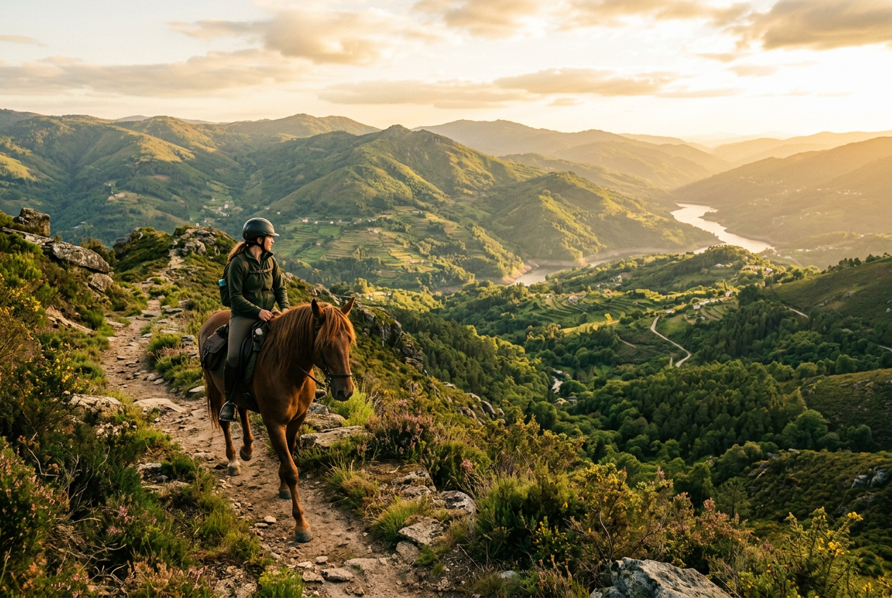 Cavaleiro num trilho de natureza com vista sobre os vales de Vieira do Minho