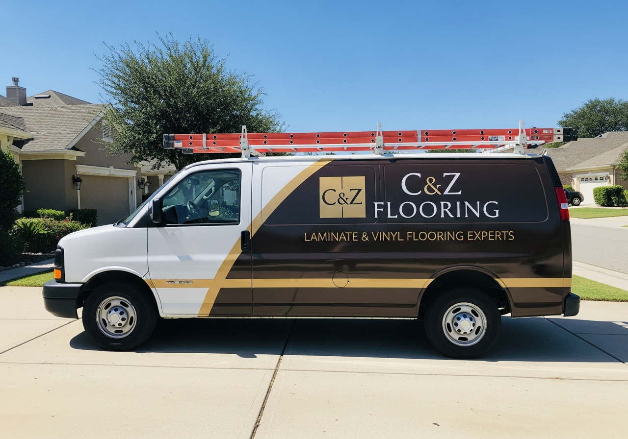 C&Z Flooring professional work van with clean wrap design