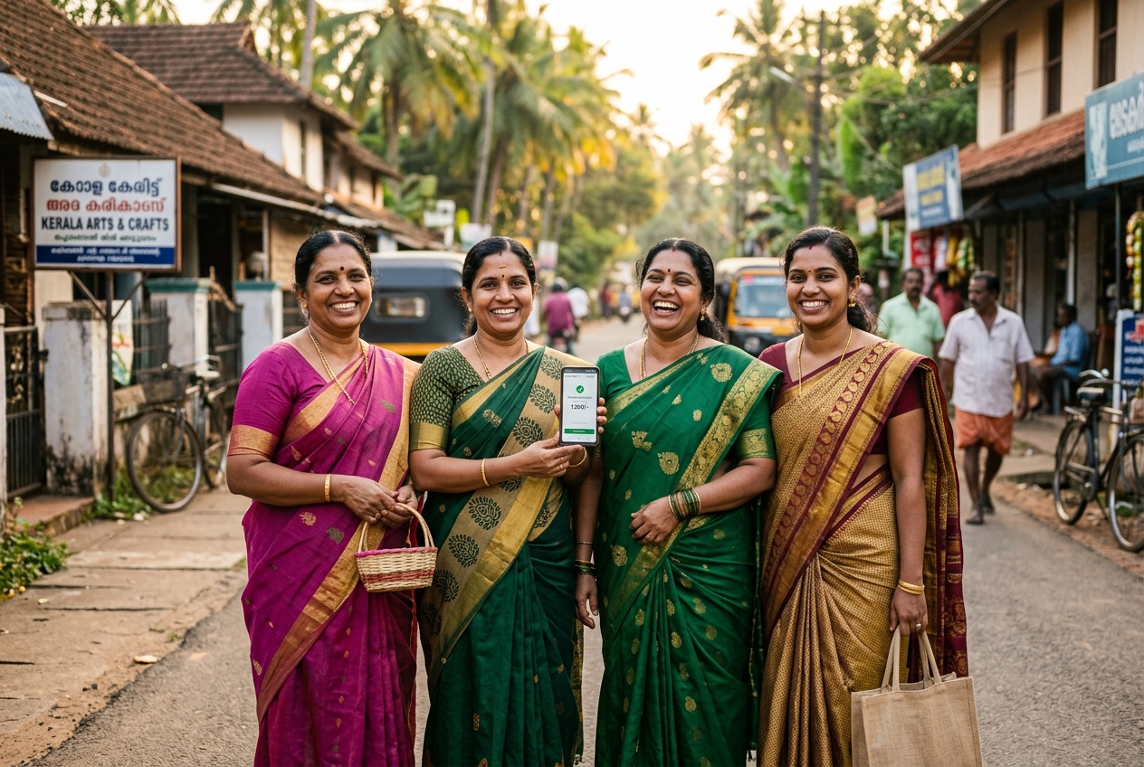 Women micro-entrepreneurs in Kerala standing together with confidence