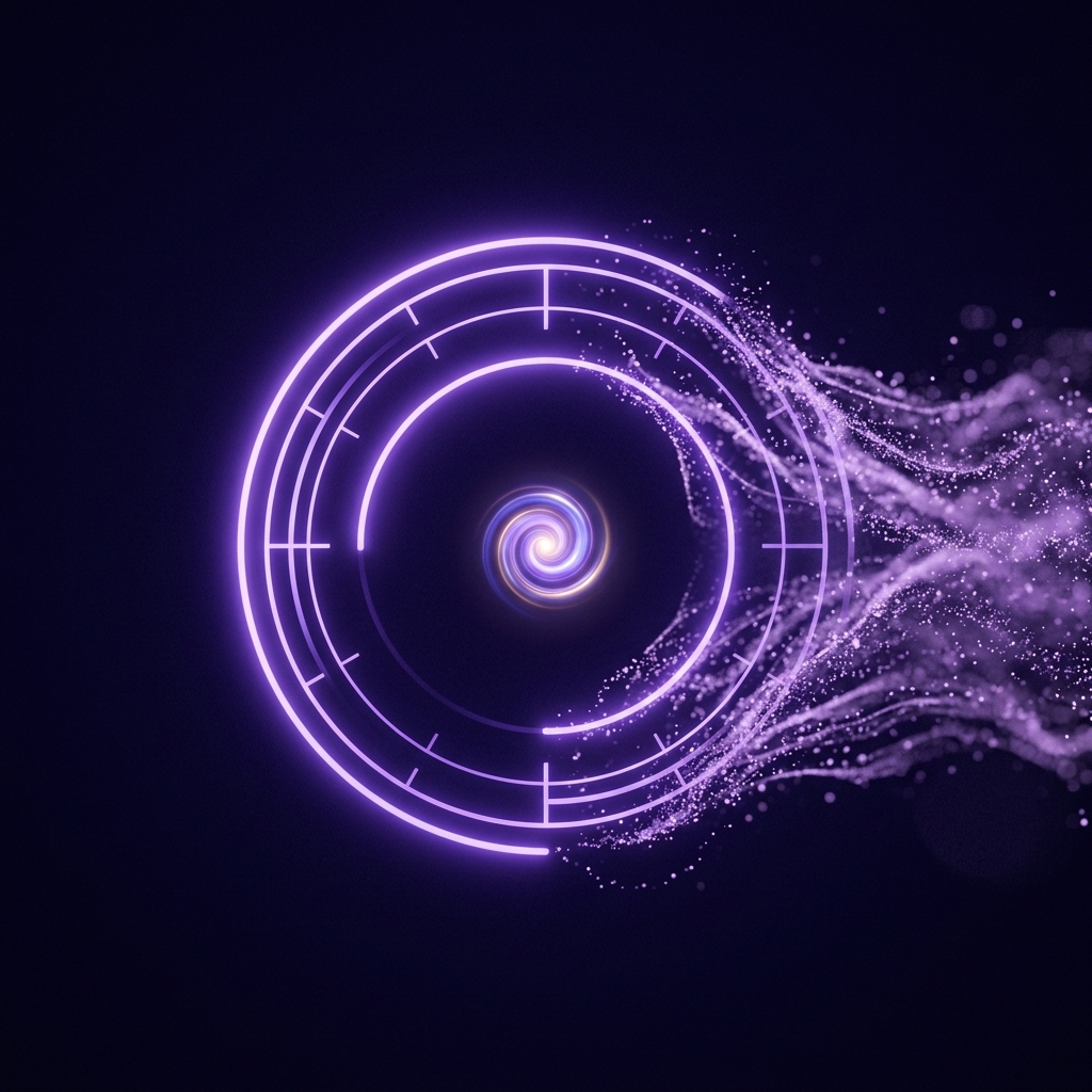 Glowing clock dissolving into particles
