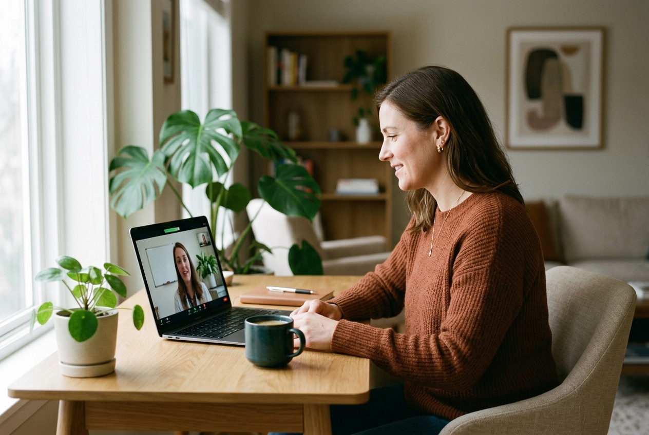 Adult taking part in a secure video ADHD assessment at home