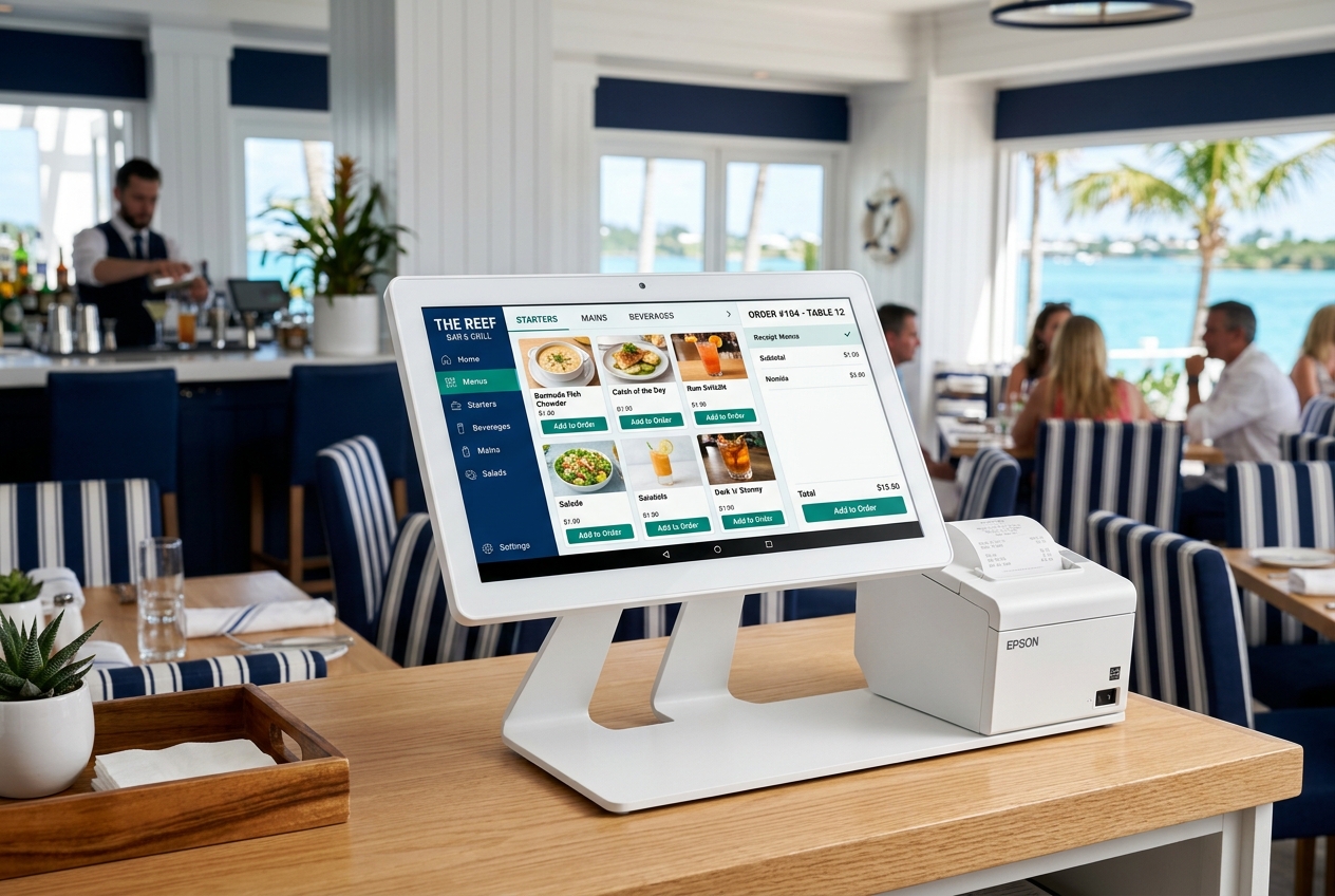 Unique white iPad POS display on a stand