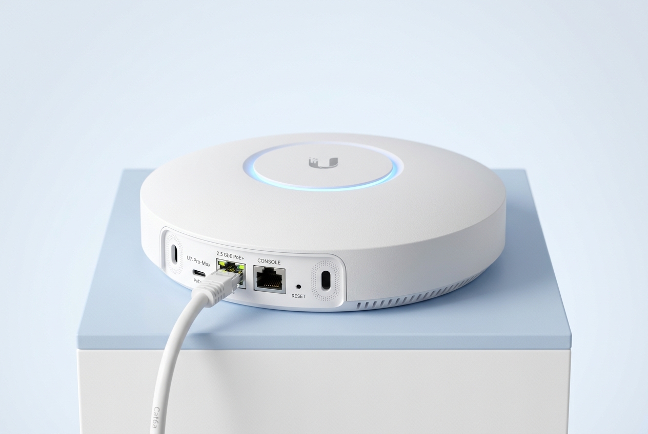 White UniFi U7-style wireless access point product