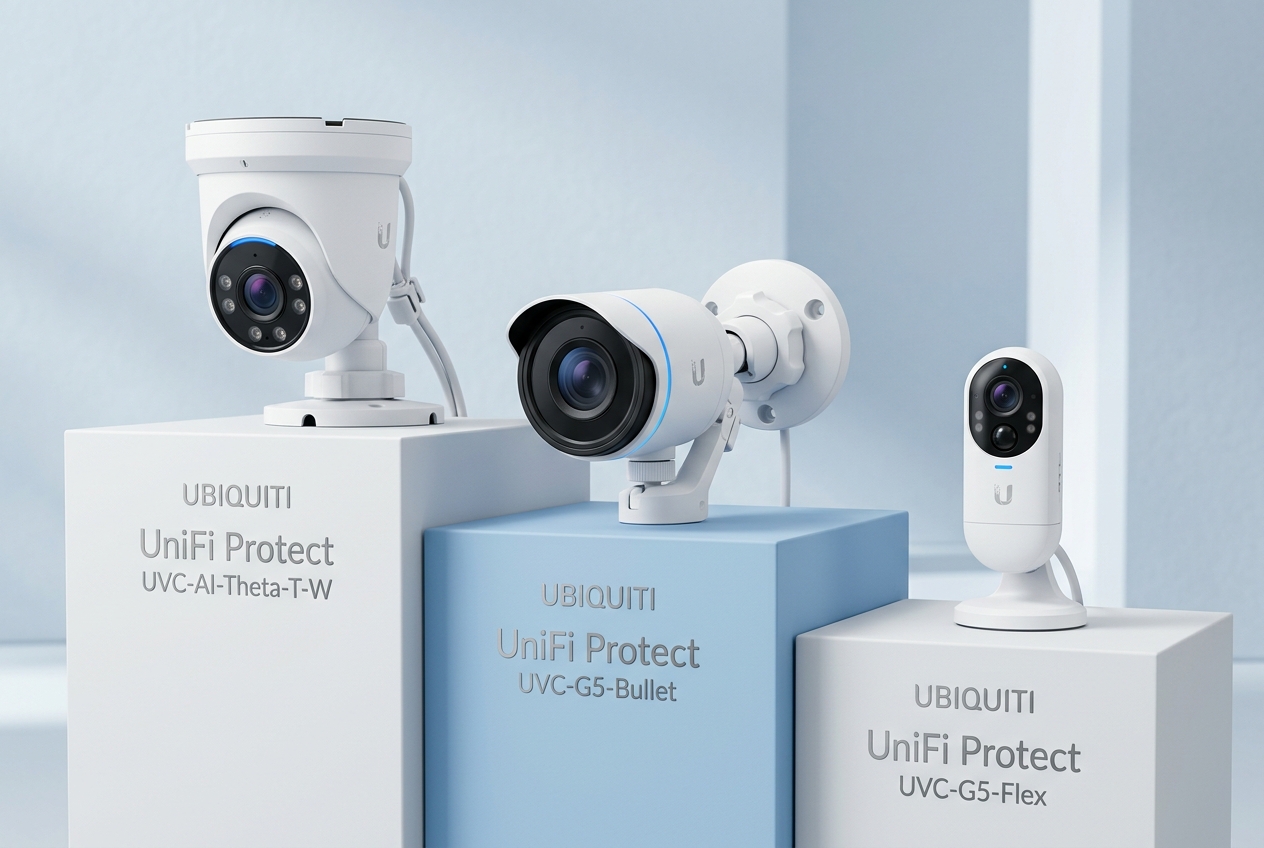 White UniFi Protect camera product lineup