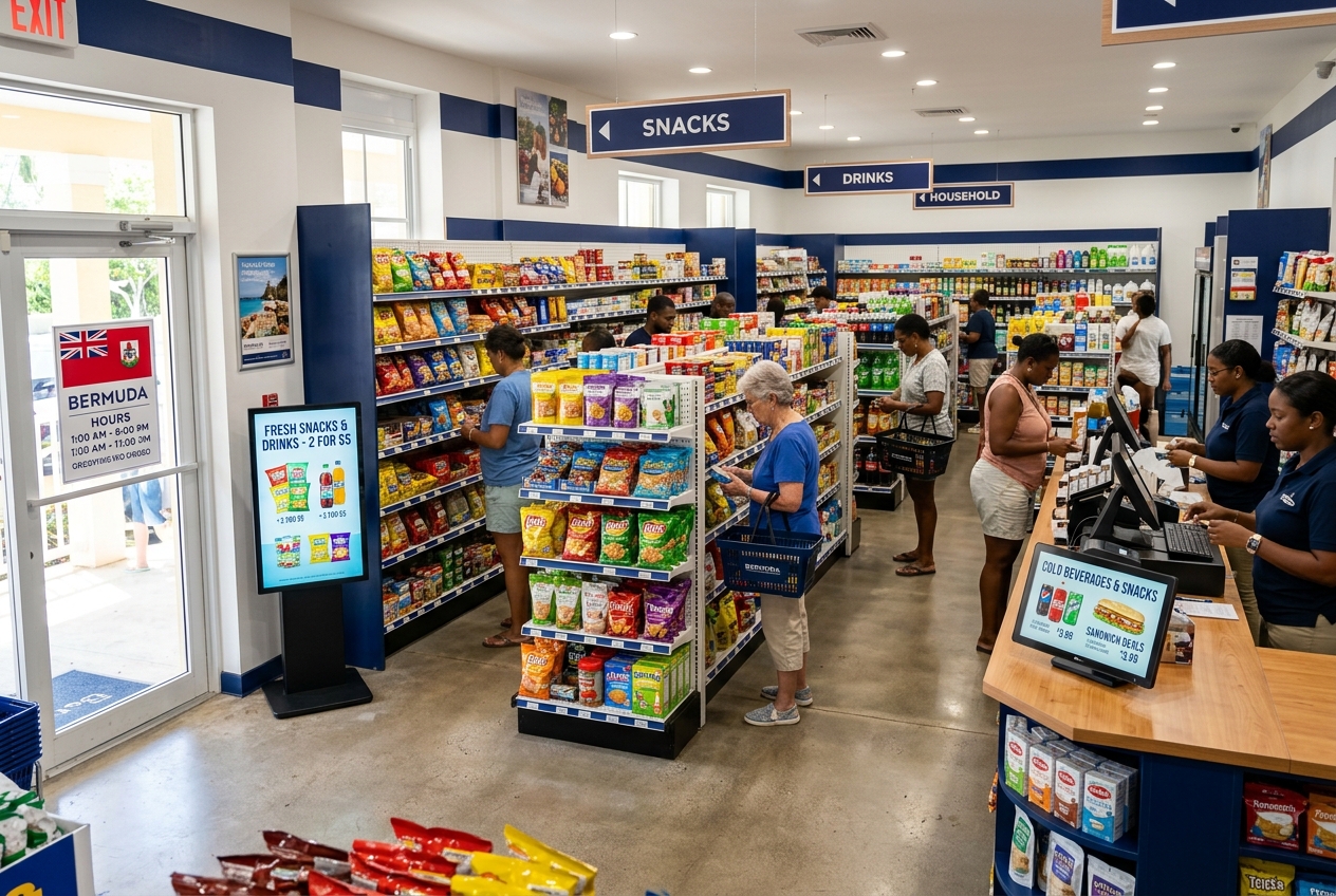 Floor-standing and countertop digital signs in a Bermuda convenience store
