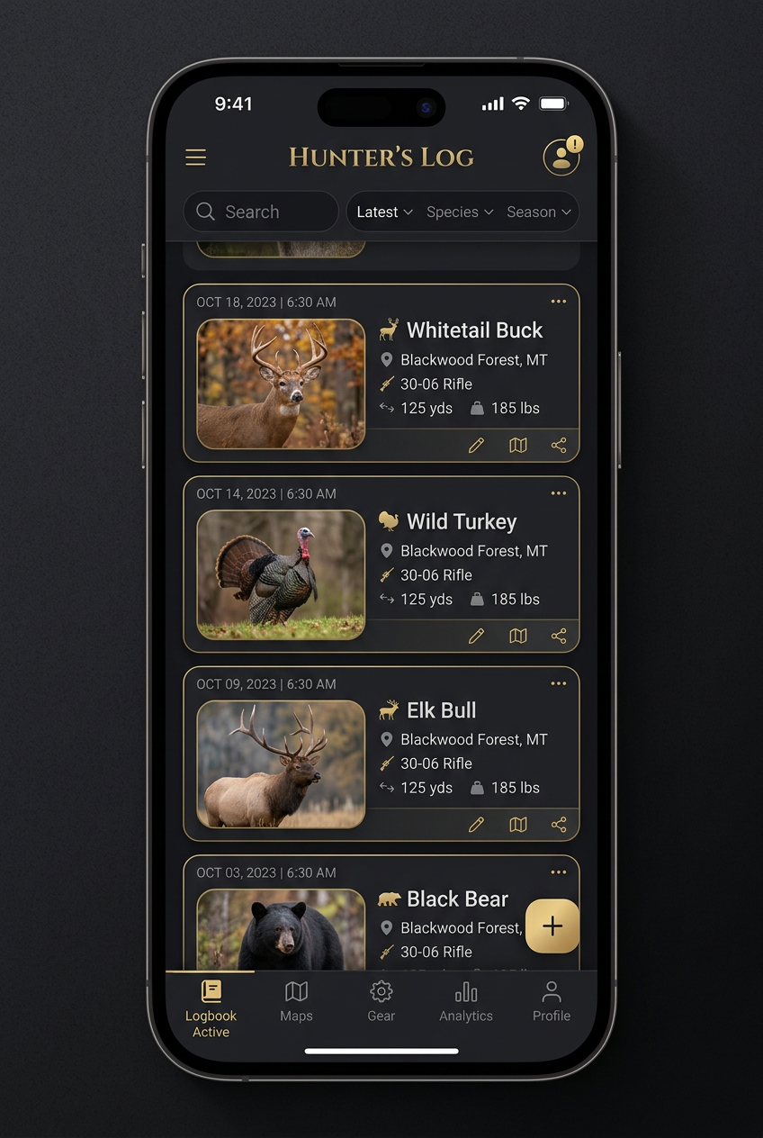 Waidbook hunting log screen