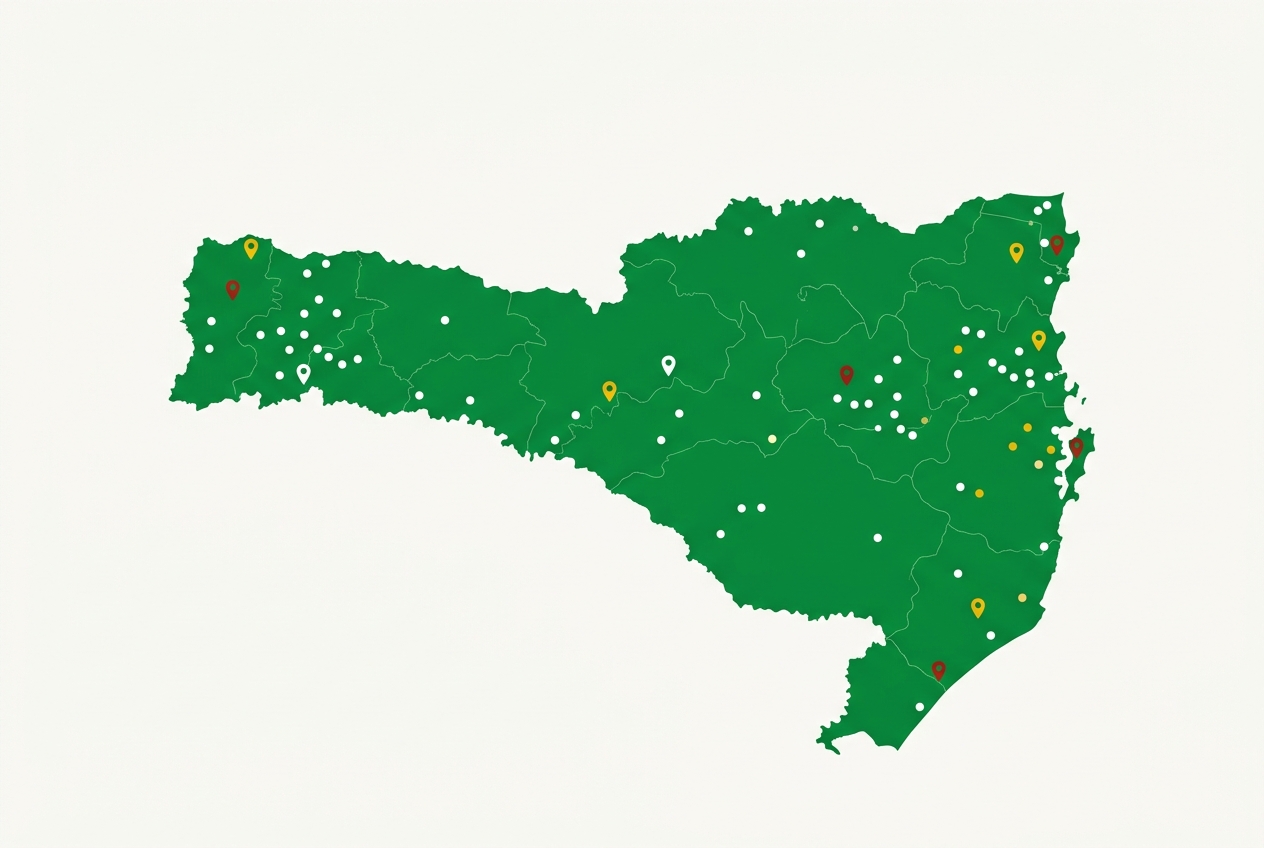 Municípios visitados em Santa Catarina