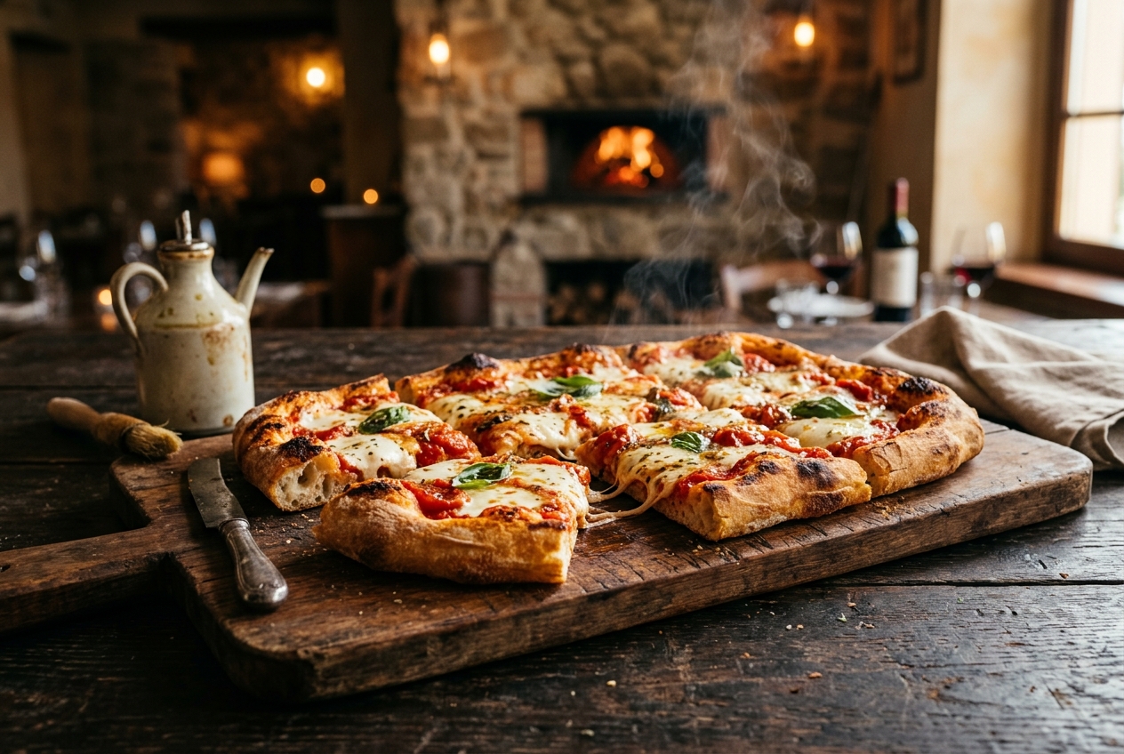 Pizza in teglia appena sfornata