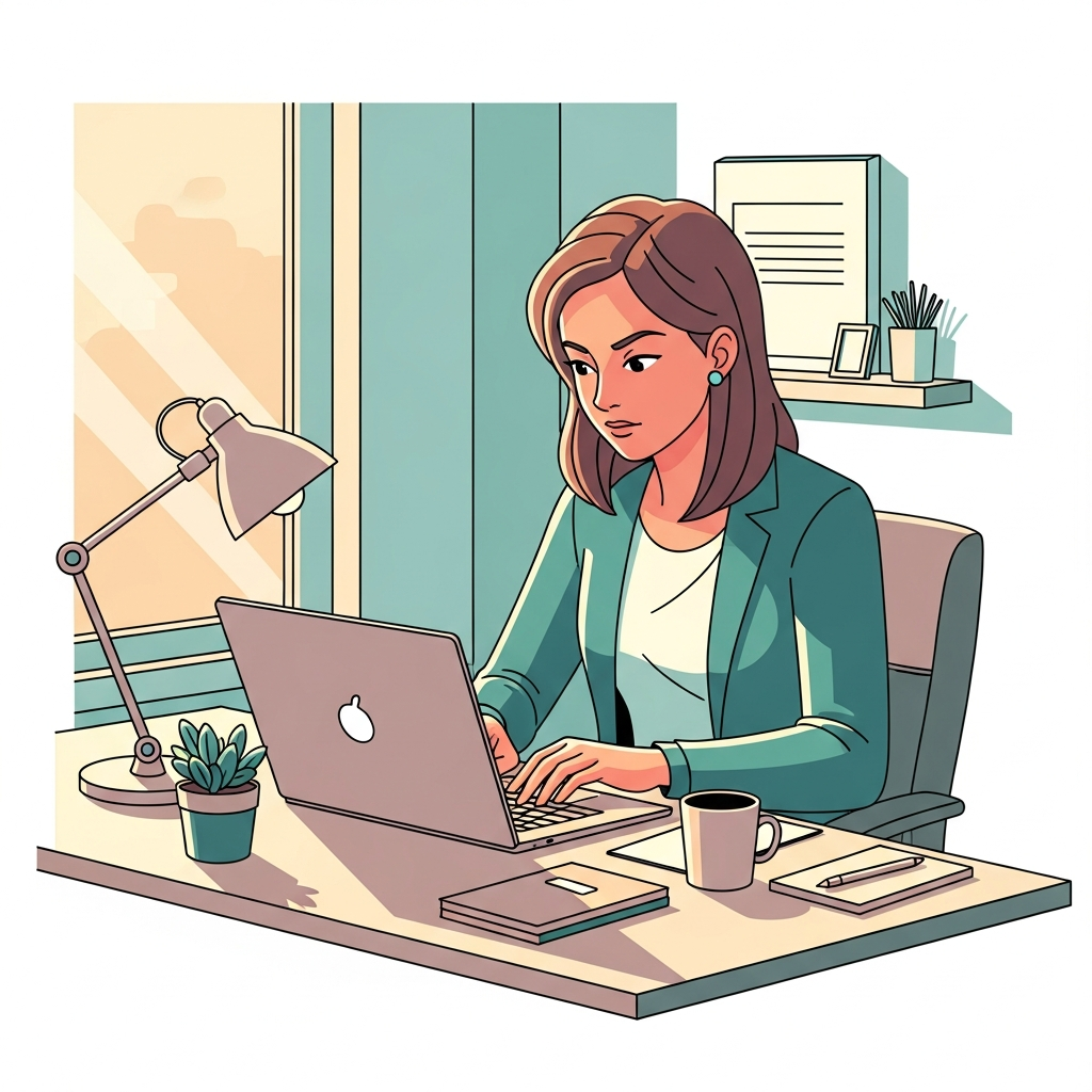 Woman focused working