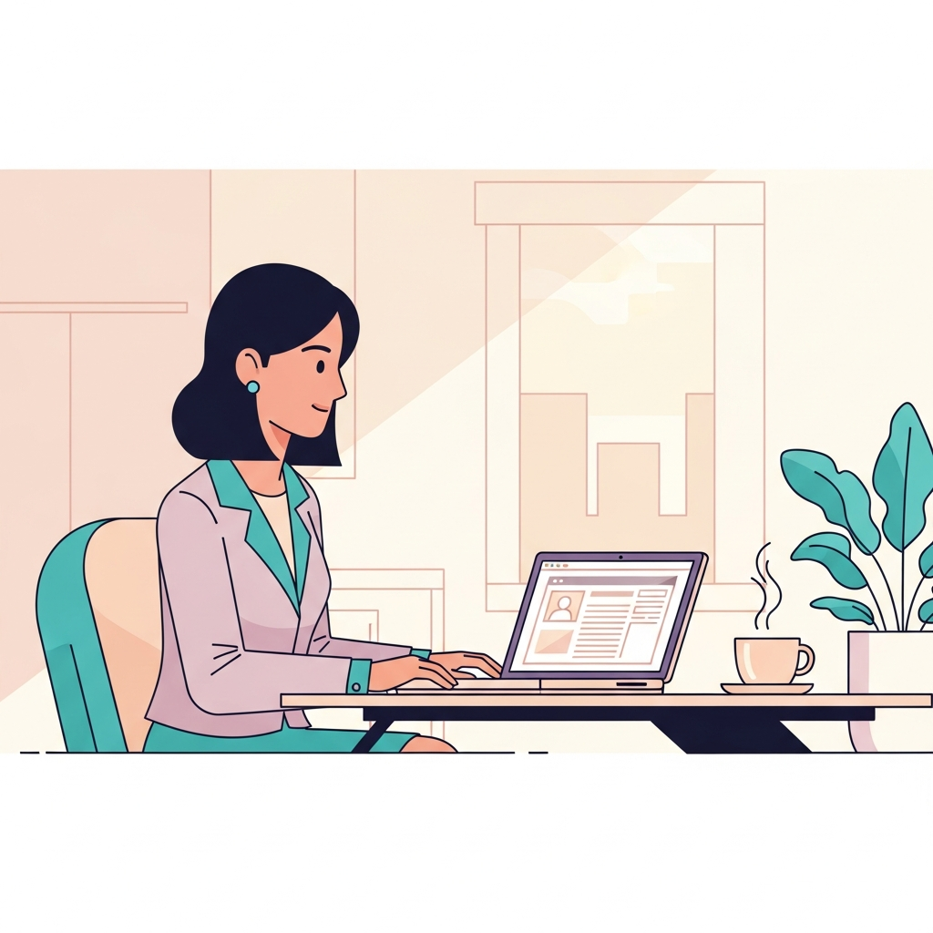 Woman starting workday