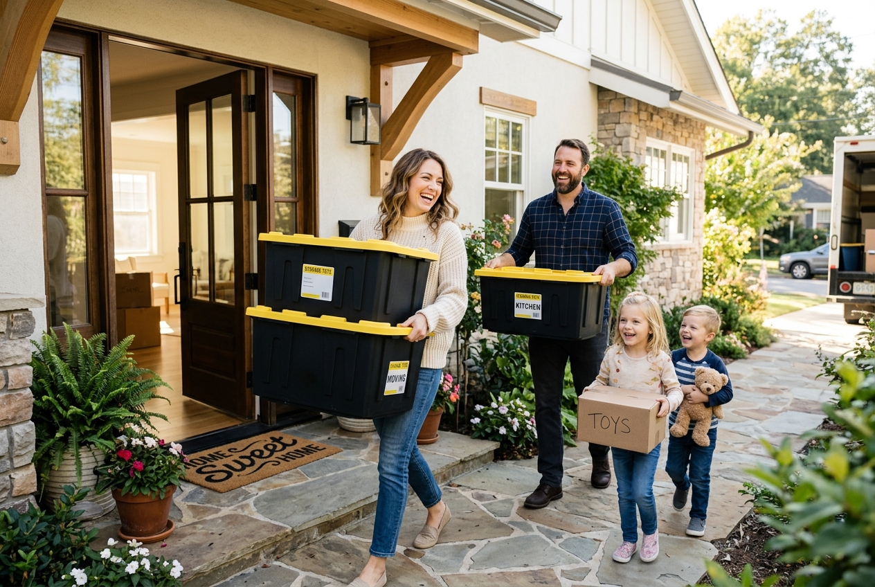 A family moving with Color Crate totes