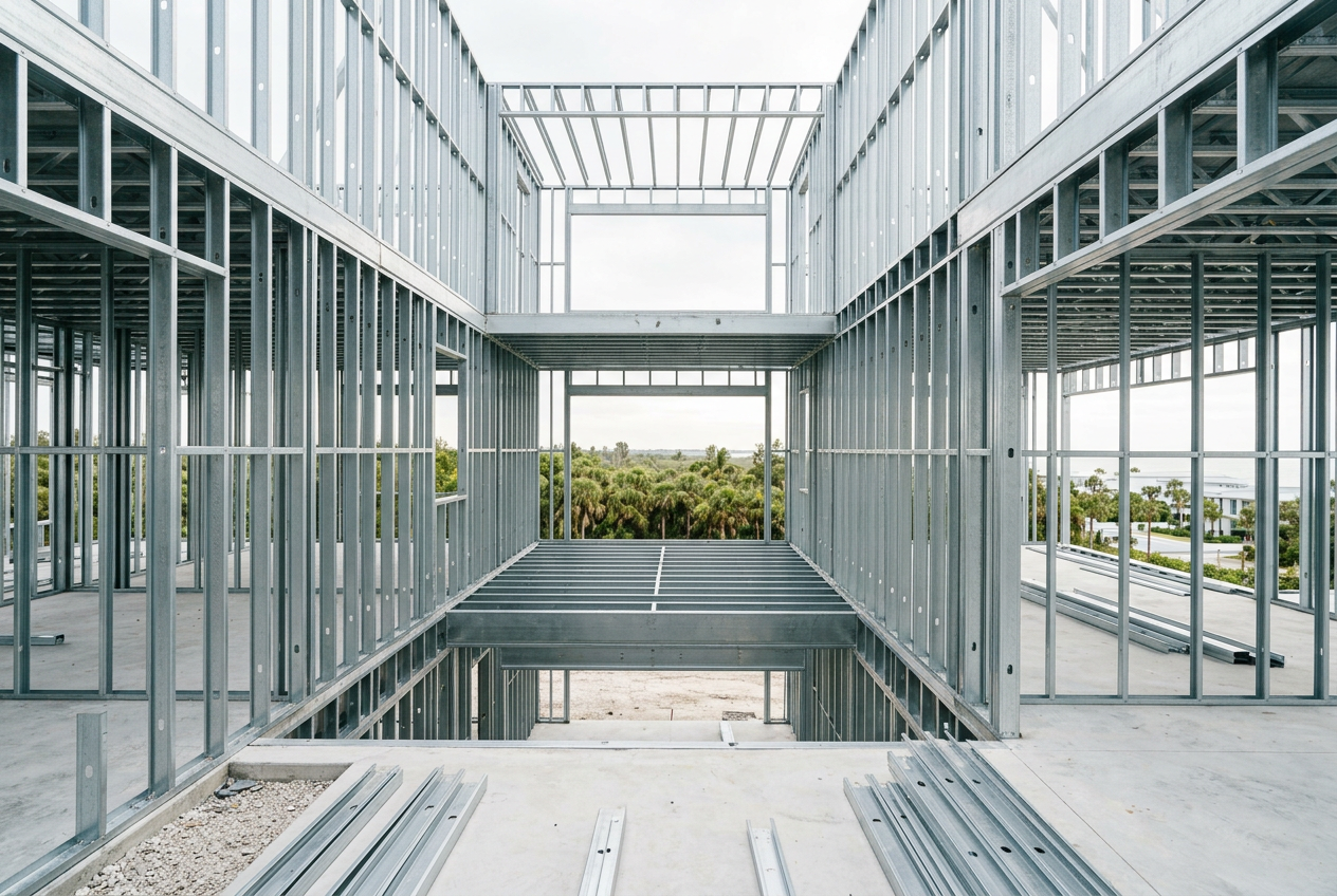 Light-gauge steel framing under Florida daylight