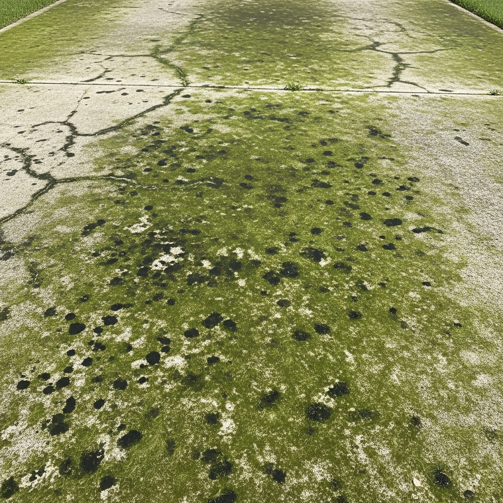 Before pressure washing — dirty driveway
