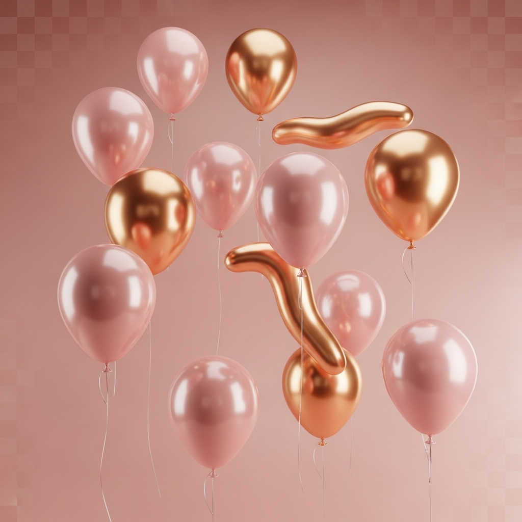 Floating pastel pink and gold balloons
