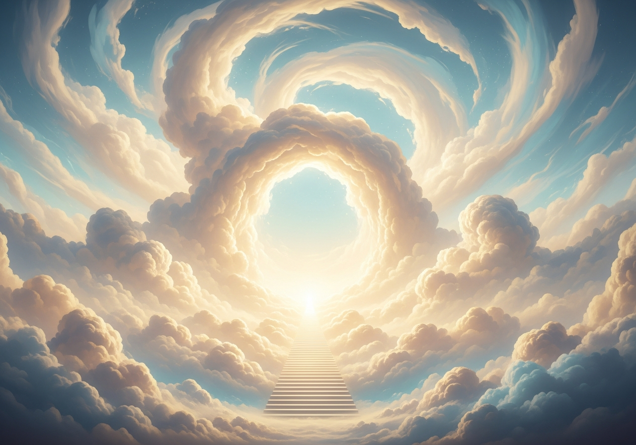 Celestial cloudscape with a luminous stairway