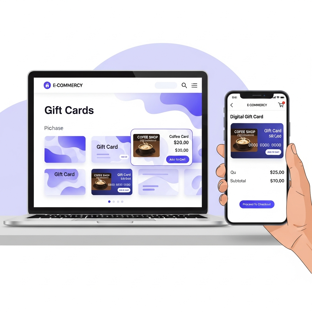 Online gift card sales on laptop and mobile