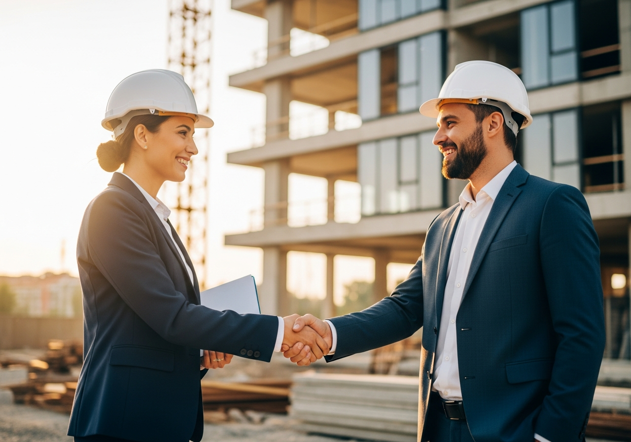 Profesionales cerrando un trato en construcción