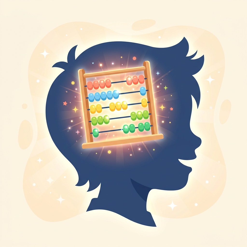 A child visualising a glowing abacus in their mind