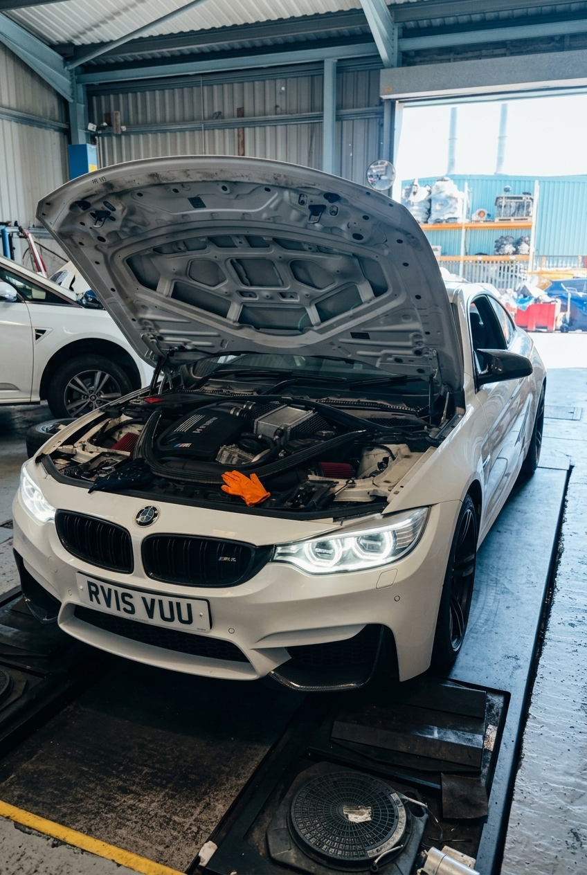 Technician carrying out a car service in Adlington