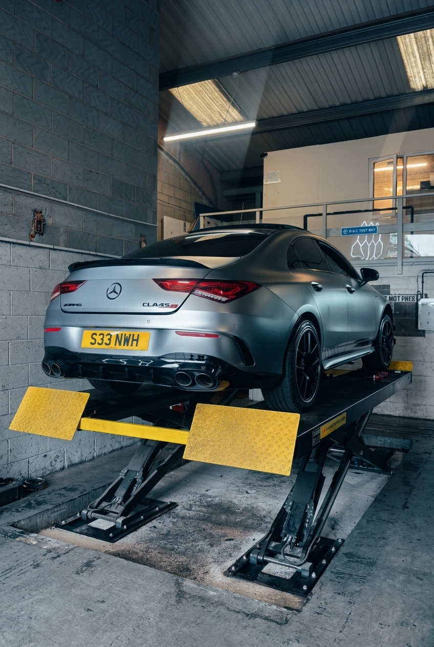 Vehicle on the ramp for MOT testing at our Adlington MOT centre