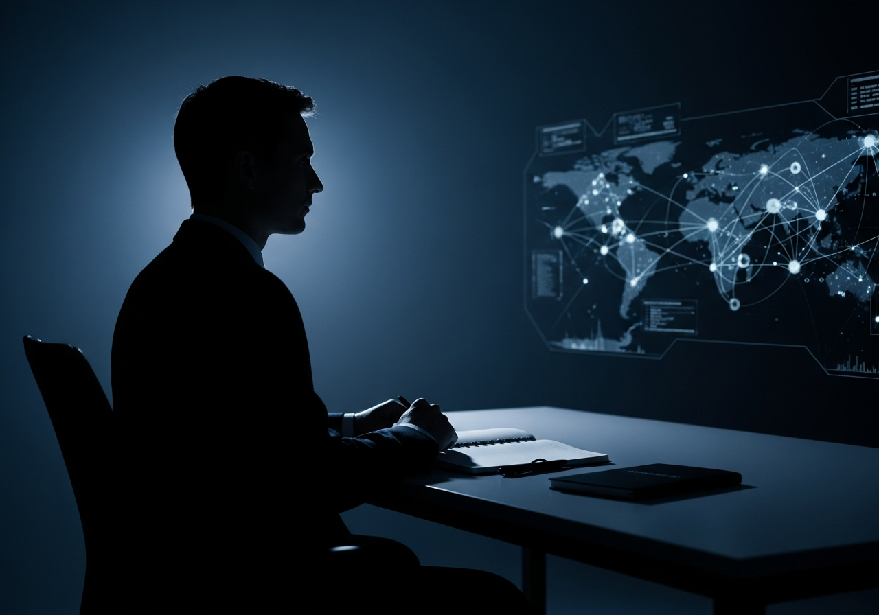 Strategist at desk silhouette