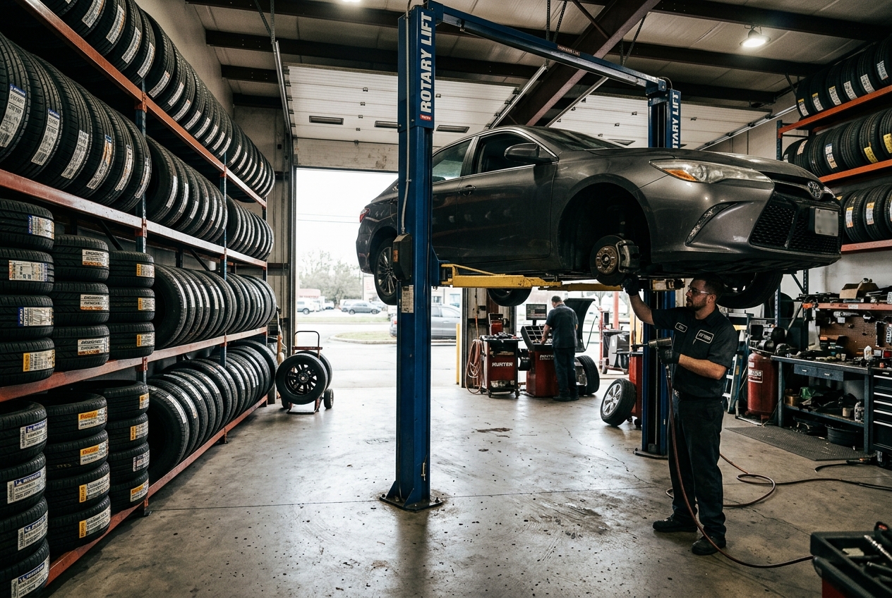 Inside The Tire Shoppe garage in Little Rock