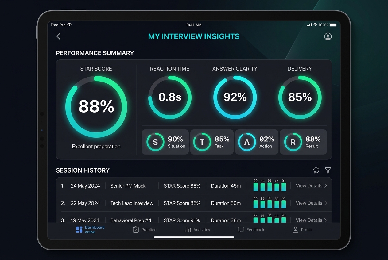 Mock practice analytics — track STAR scores across every session.