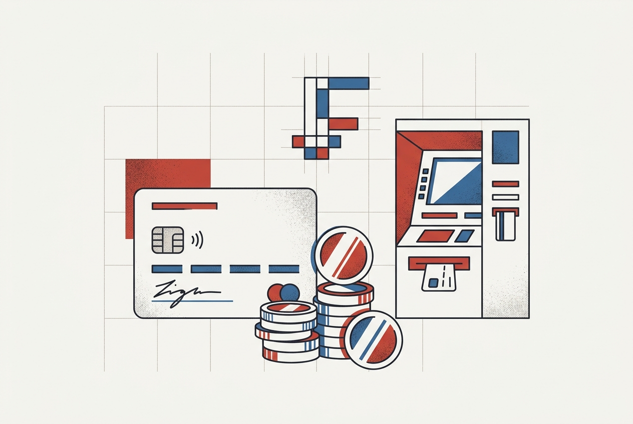 Ilustración de Hallo Suiza sobre en el banco: vocabulario básico
