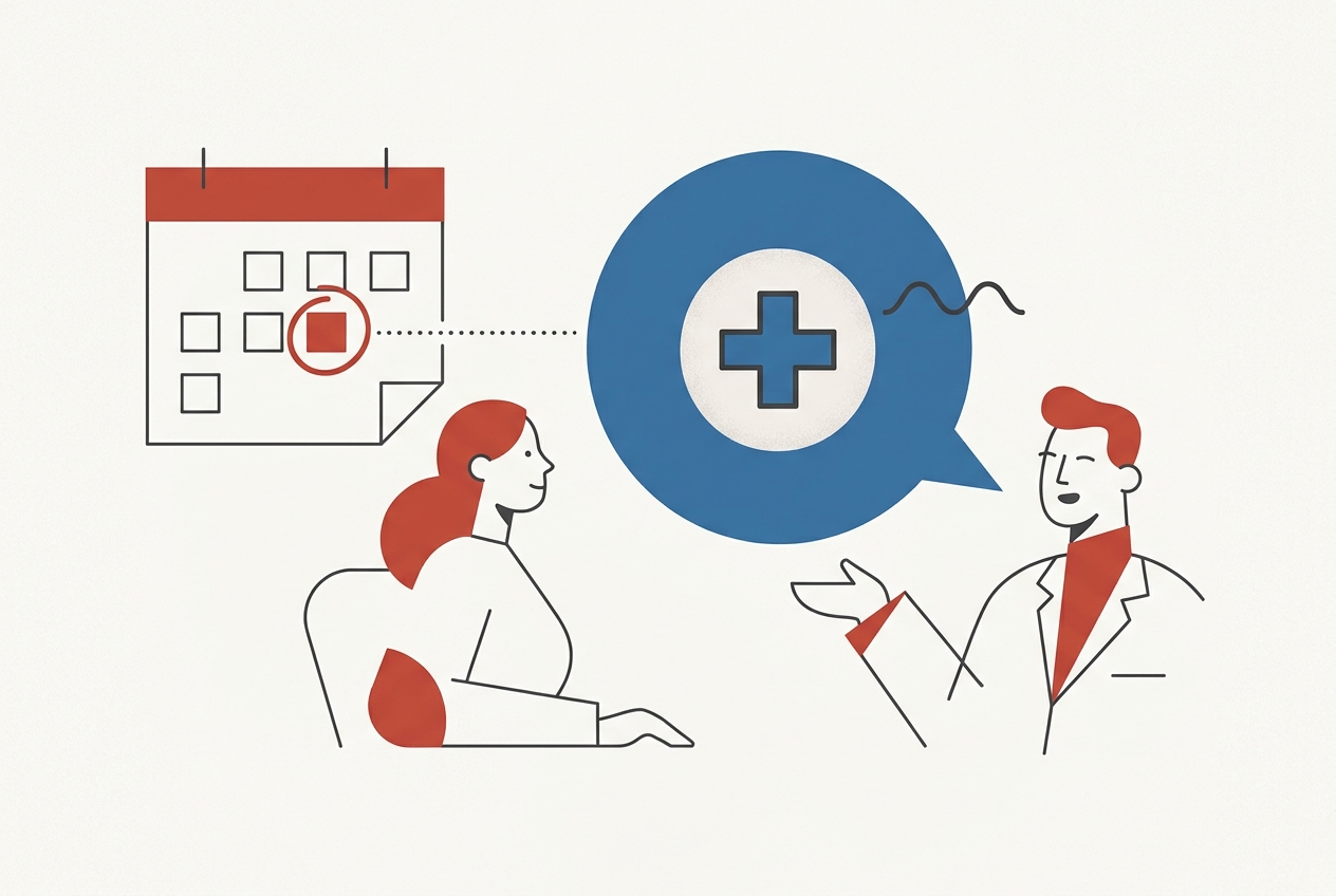 Ilustración de Hallo Suiza sobre frases para ir al médico