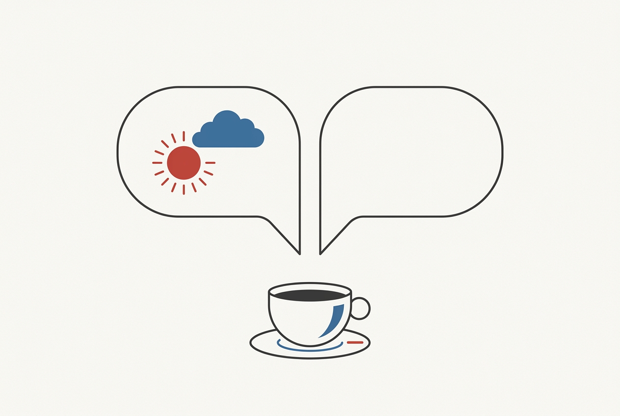 Ilustración de Hallo Suiza sobre small talk: clima y fin de semana