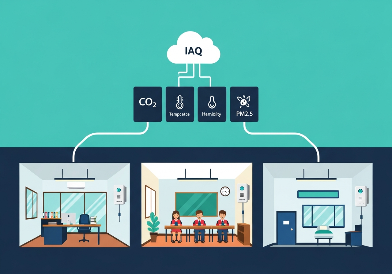 Indoor Air Quality Monitoring - office, school and healthcare spaces with IAQ sensors and cloud dashboard