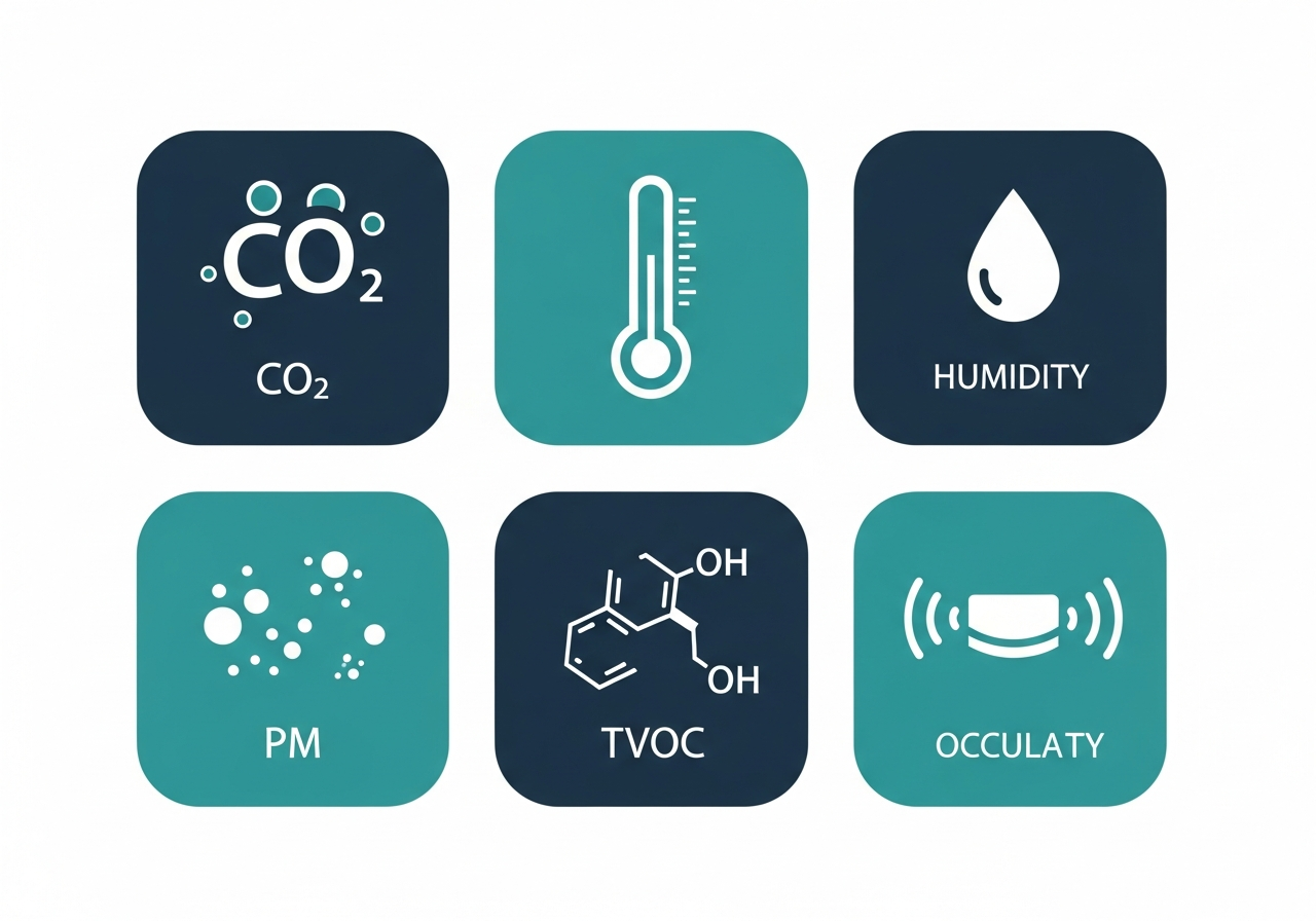 IAQ parameters - CO2, Temperature, Humidity, PM, TVOC, Occupancy