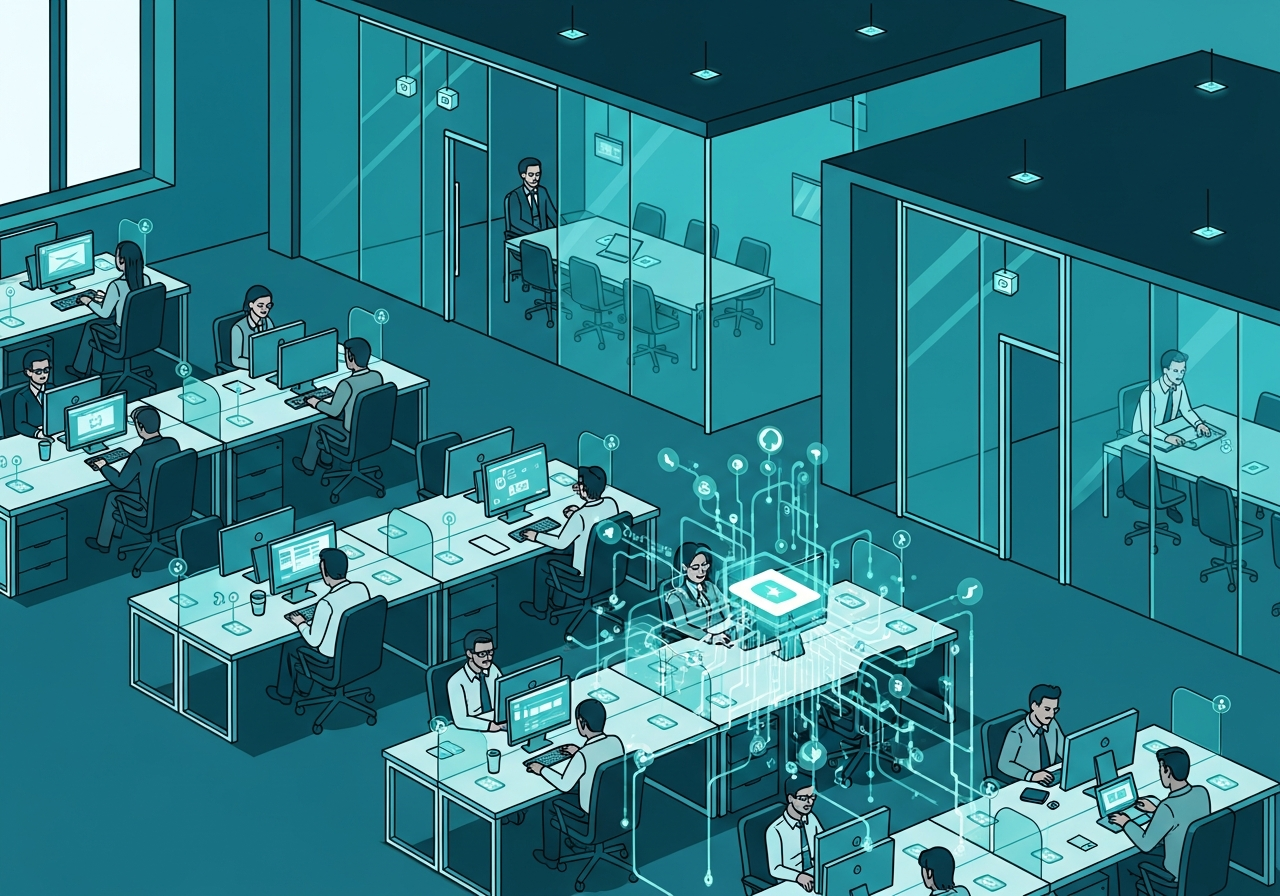 Smart office environment with IoT sensors monitoring desk and meeting room occupancy