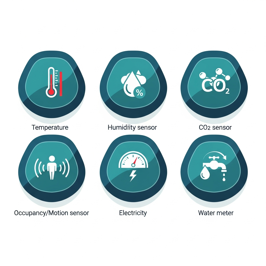 Smart building sensors - temperature, humidity, CO2, occupancy, electricity, water